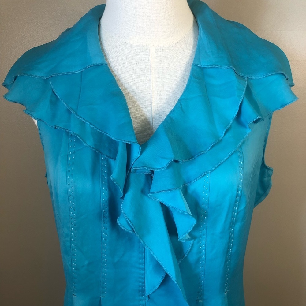 Elie Tahari Turquoise Ruffle Midi Dress Size S - Picture 3 of 8